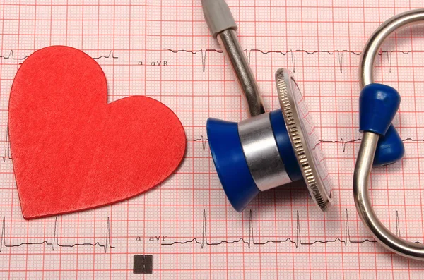 Stetoskop, EKG wykres raportu i serce kształt — Zdjęcie stockowe