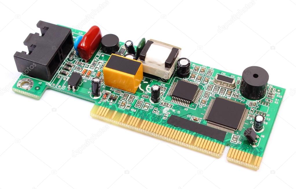 Printed circuit board on white background, technology