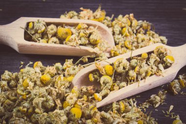 Vintage Fotoğraf, kurutulmuş papatya ahşap tablo, alternatif tıp