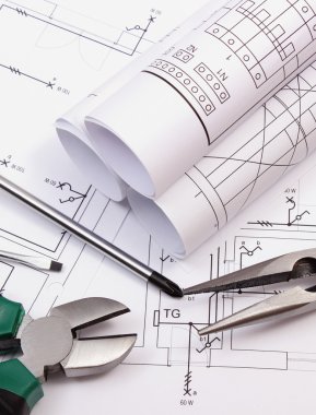 Diyagramlar ve iş araçları Tarih Hanesi'nin çizim elektrik inşaat rulo