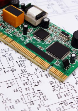 Baskılı devre kartı elektronik, teknoloji diyagram üzerinde yalan