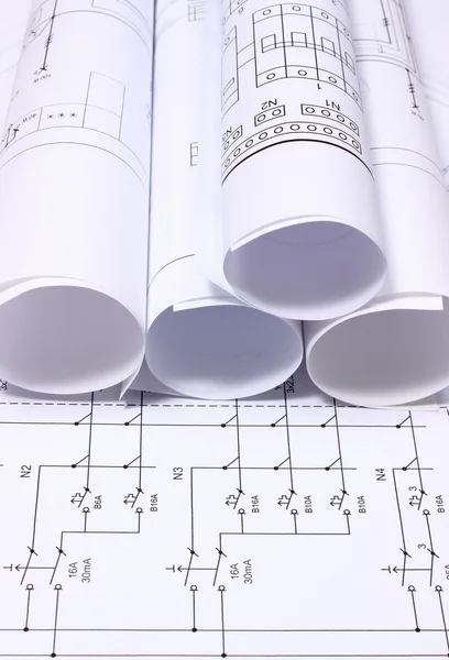 Rolls of electrical diagrams — Stock Photo, Image