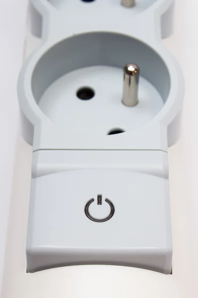 Electrical power strip with switch on-off on white background — Stok fotoğraf