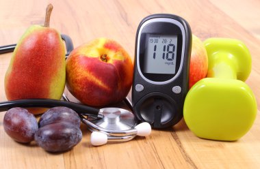 Fitness içinde kullanmak için tıbbi stetoskop, meyve ve dumbell ile şekeri ölçüm cihazı