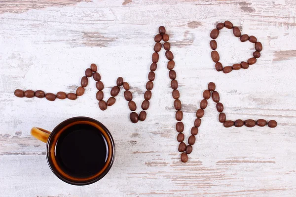 コーヒー穀物やコーヒー、医学・医療の概念のカップの心電図ライン — ストック写真