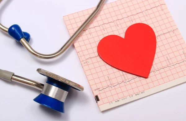 Stethoscope, Electrocardiogram graph report and heart shape — Stock Photo, Image