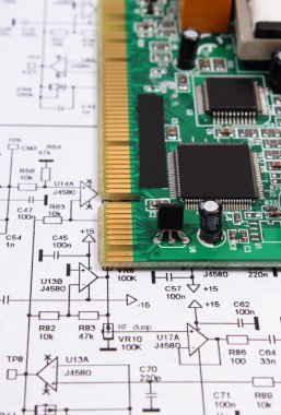 Baskılı devre kartı elektronik, teknoloji diyagram üzerinde yalan