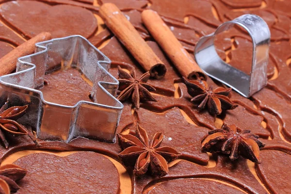 Spice en accessoires voor het bakken op deeg voor Christmas cookies en peperkoek — Stockfoto