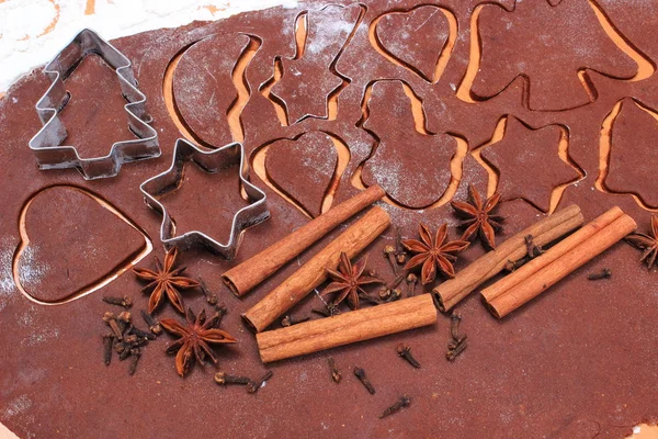 Spice and accessories for baking on dough for Christmas cookies — Stock Photo, Image