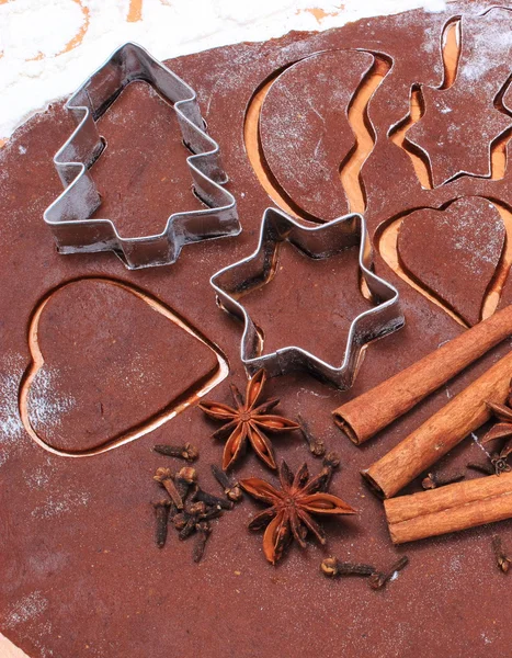 Spice and accessories for baking on dough for Christmas cookies — Stockfoto