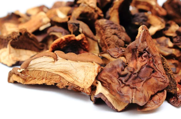 Heap of dried mushrooms on white background — Stock Photo, Image