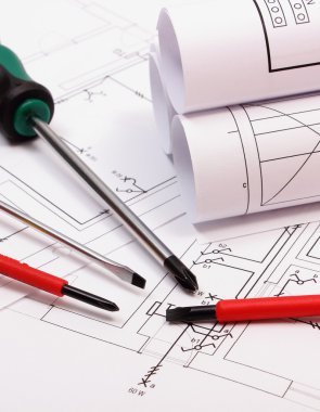 Diyagramlar ve iş araçları Tarih Hanesi'nin çizim elektrik inşaat rulo