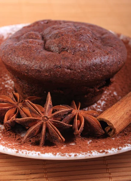 Ψημένο muffins σοκολάτας, star γλυκάνισο και κανέλα — Φωτογραφία Αρχείου