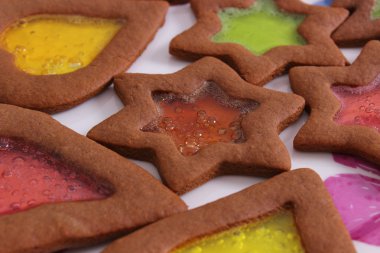 Vitray gingerbread eski ahşap arka plan, Noel zamanı üzerinde