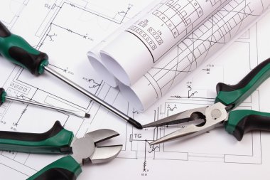 Diyagramlar ve iş araçları Tarih Hanesi'nin çizim elektrik inşaat rulo