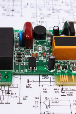 Baskılı devre kartı elektronik, teknoloji diyagram üzerinde yalan 