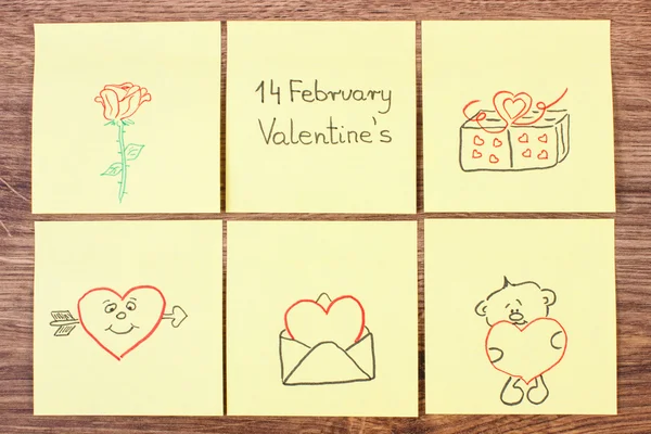 Symbole des Valentinstages auf Papier gezeichnet, Symbol der Liebe — Stockfoto