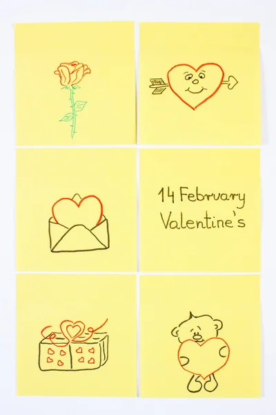 Symbols of Valentines Day drawn on paper, symbol of love — Stock Photo, Image