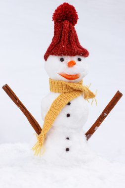 Snowman wrapped woolen scarf and cap, winter season concept