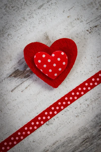 Decoration of red heart with ribbon for Valentines Day Royalty Free Stock Photos