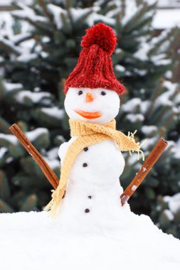 Snowman wrapped woolen scarf and cap, winter season concept