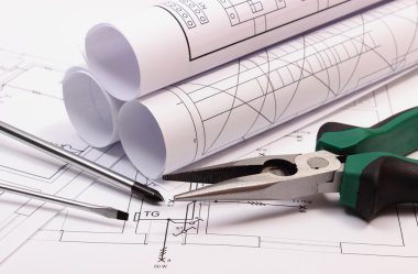 Diyagramlar ve iş araçları Tarih Hanesi'nin çizim elektrik inşaat rulo