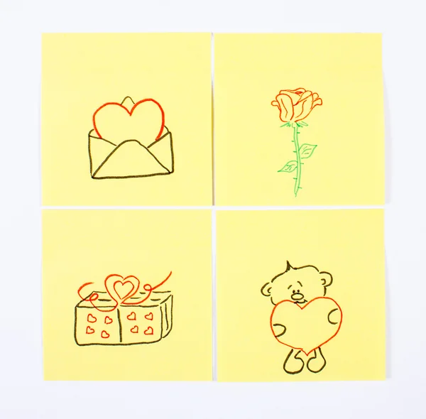 Symboles de la Saint-Valentin dessinés sur papier, symbole de l'amour — Photo