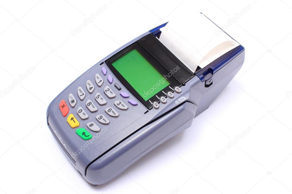 Credit card reader on white background