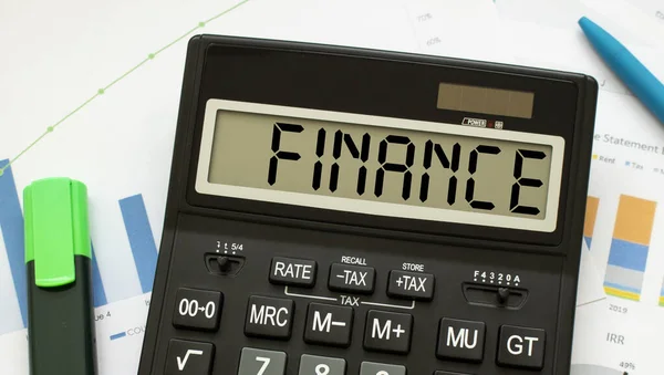 Kalkulačka Názvem Finance Spočívá Finančních Dokumentech Kanceláři — Stock fotografie