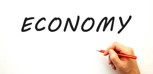 Handschrift Economy Mit Stift Vereinzelt Auf Weißem Hintergrund Geschäftskonzept — Stockfoto