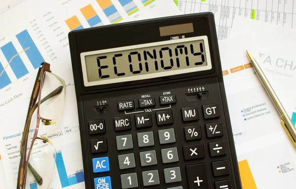Calculator Labeled Economy Lies Financial Documents Office Business Concept — Stock Photo, Image