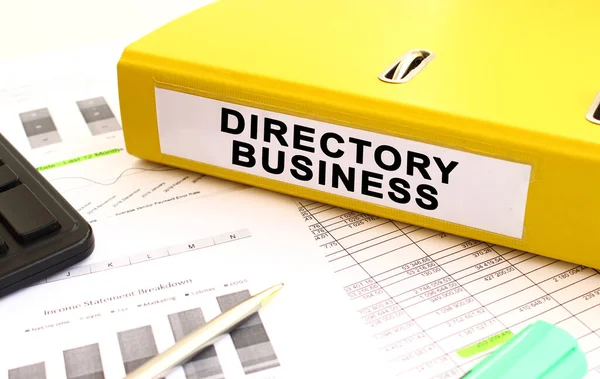 Жовта Тека Документами Під Назвою Directory Business Лежить Офісному Столі — стокове фото
