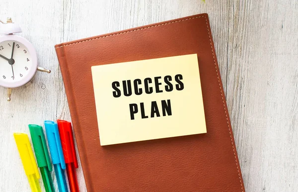 Notepad Text Success Plan White Background Laptop Calculator Office Supplies — Stock Photo, Image