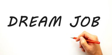 Kalemle el yazısı rüya işi. Beyaz arka planda izole edilmiş. İş konsepti.