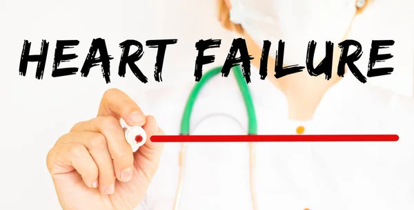 The doctor writes the text HEART FAILURE with a marker. Medical.