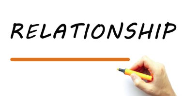 İşaretli el yazısı ilişkisine. Beyaz arka planda izole edilmiş. İş konsepti.