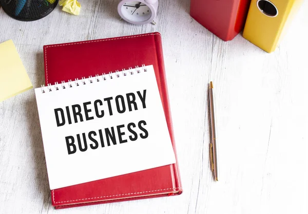 Bloco Notas Com Texto Directory Business Uma Mesa Madeira Diário — Fotografia de Stock