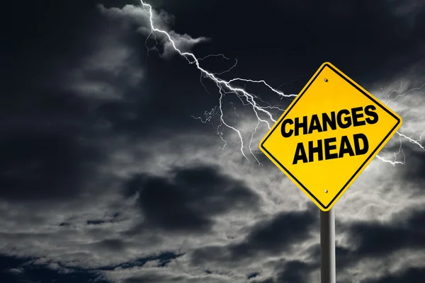 Changes Ahead Warning Sign in Thunderous Background