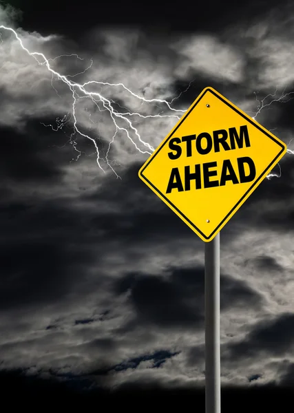 Storm Ahead Warning Sign Against Stormy Sky — Stock Photo, Image