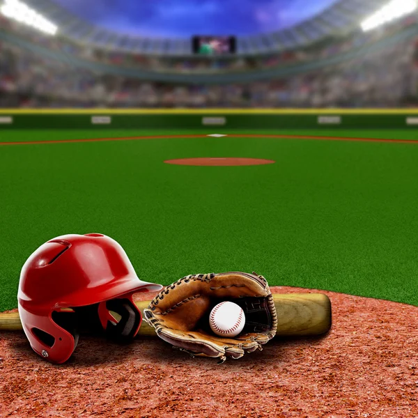 Stadio di baseball con attrezzatura e spazio di copia — Foto Stock