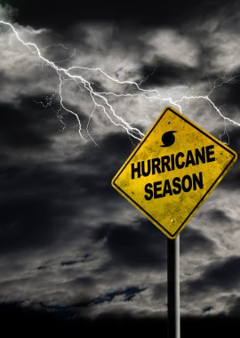 Vertical Hurricane Season Sign With Stormy Background clipart