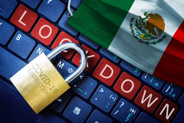 Mexico Covid Coronavirus Lockdown Restrictions Concept Illustrated Padlock Laptop Red — Stock Photo, Image