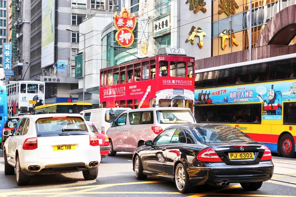 Meneer Kong 2011 Hong Kong Spitsuur Verkeer Langs Connaught Road — Stockfoto