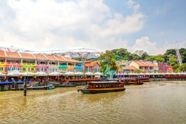 Singapur Landmark: Hdr Clarke Quay Singapur Nehri üzerinde