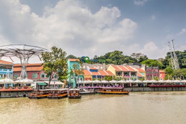 Singapur Landmark: Hdr Clarke Quay Singapur Nehri üzerinde