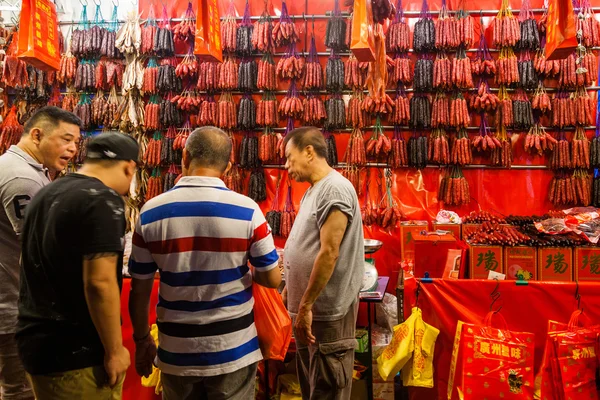 Shopping for Chinese Sausages for Chinese New Year — Stock Photo, Image