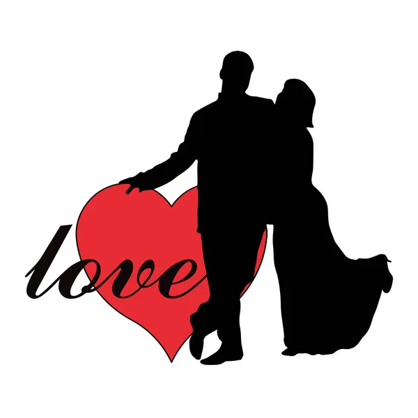 Vektor-Bild eines verliebten Paares auf dem Hintergrund eines roten Valentinstags-Herzens. Isoliert auf weißem Hintergrund — Stockvektor