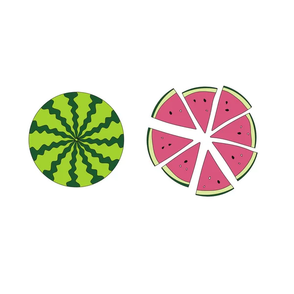 Illustratie. Watermeloen is het hoogste uitzicht.National Watermelon Day Design. Geïsoleerd op een witte achtergrond. — Stockvector