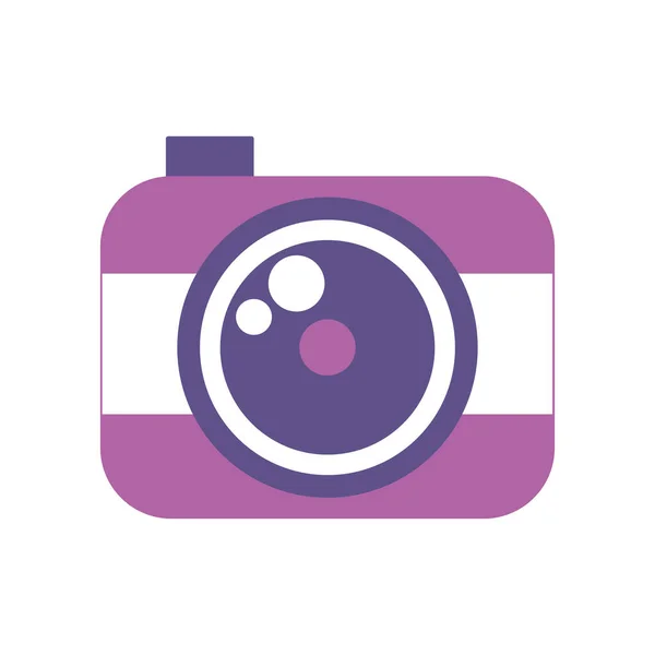 Wektor ilustracja płaski aparat fotograficzny, fioletowy i różowy logo izolowane na białym tle — Wektor stockowy