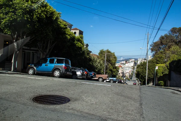 Below road with colorful cars — Stock Photo, Image